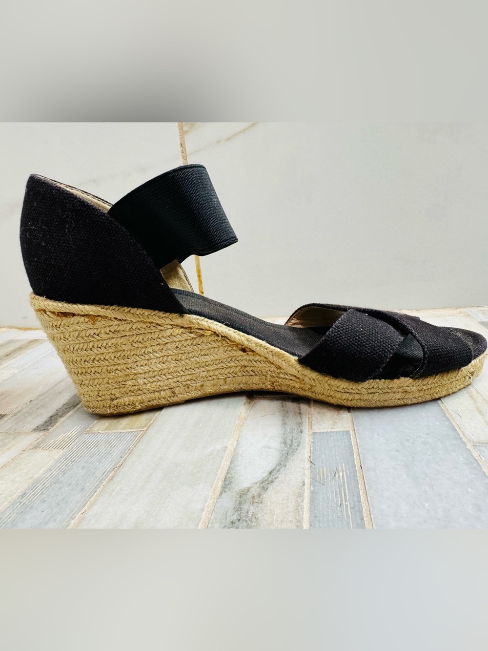 Nine West Black Espadrille Wedge Sandals with Elastic Ankle Strap 7M - Picture 3 of 8